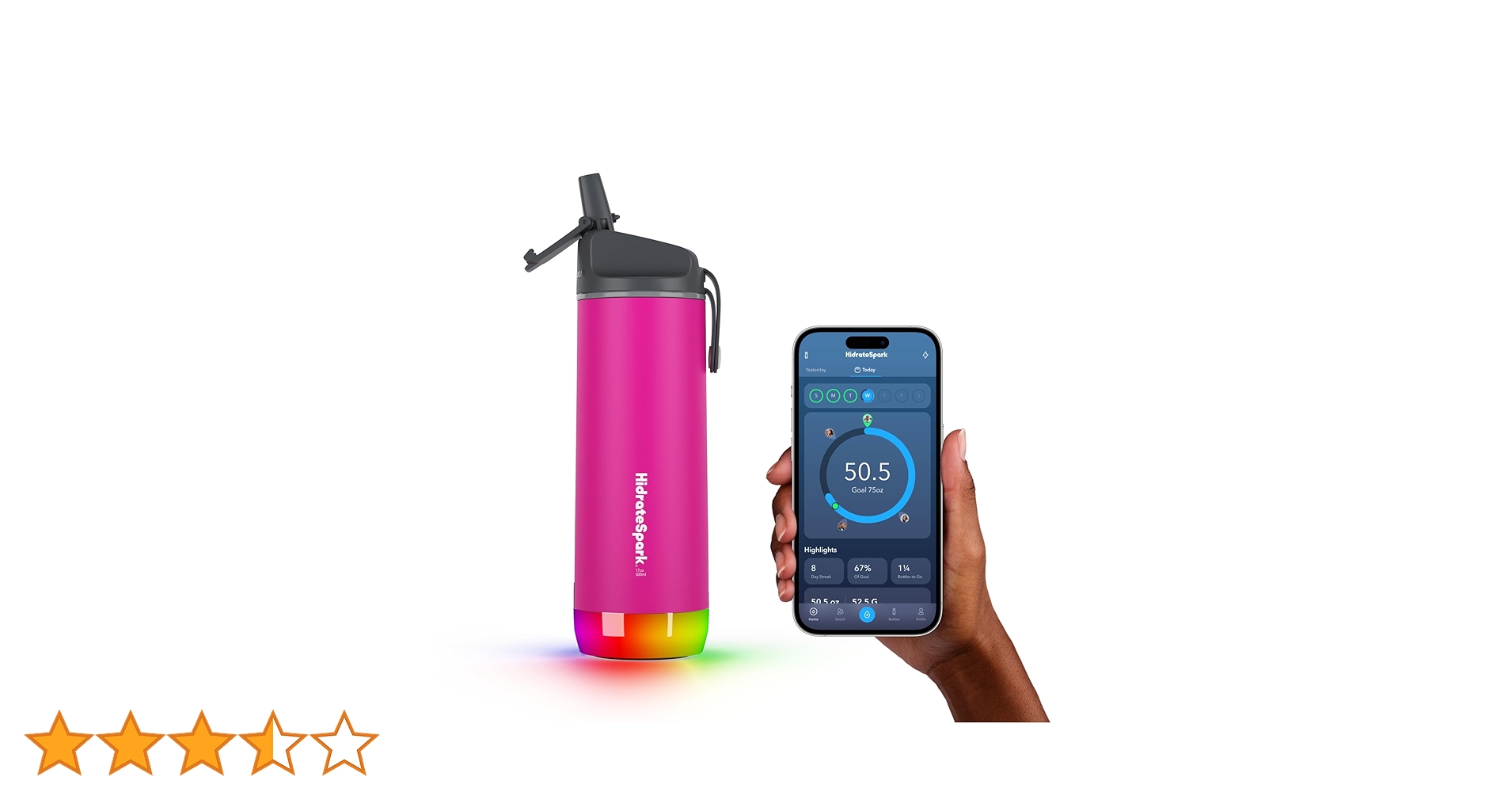 Amazon｜Hidrate Spark スチール製 スマート水筒 - 水分摂取量を追跡
